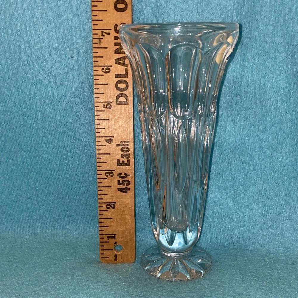 GORHAM all lead cut crystal trumpet clear starburst vase heavy thick vintage NEW